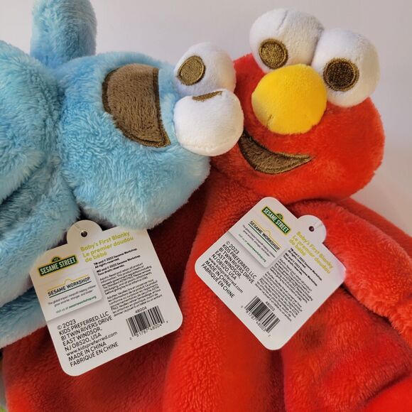 Lot 2 Sesame Street Plush Loveys Blue Cookie Monster Red Elmo Security Blanket - Picture 15 of 15